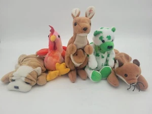 TY Beanie Babys 5 Stück: Falten, Strebe, Beutel, Kleeblatt, Sly. Ohne Etikett - Bild 1 von 22