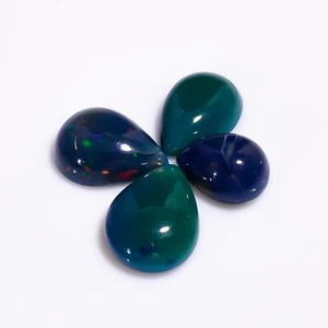 Natural Black Ethiopian Opal Pear Cabochon Loose Stone 4 Pcs 9 Ct 10X7 13X10mm - Picture 1 of 3