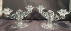 Art Deco Etched Glass Double Arm Candelabra Candle Holder Set of Two Vintage 40s