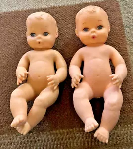 Pair of Vintage 10” Baby Dolls Drink and Wet Molded Hair Blue Eyes - Picture 1 of 7
