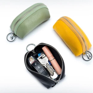 Unisex Soft Real Leather Pouch Coins Purse Soft Wallet 2 Zips Key Bag Holder - Picture 1 of 20