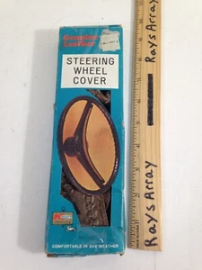 VTG NIB NOS GENUINE SUEDE LEATHER STEERING WHEEL COVER K-Mart tan brown - Picture 1 of 3
