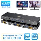 8K 4K Voice Activated DisplayPort KVM Switch Dual Monitor USB 3.0 for 2 Computer