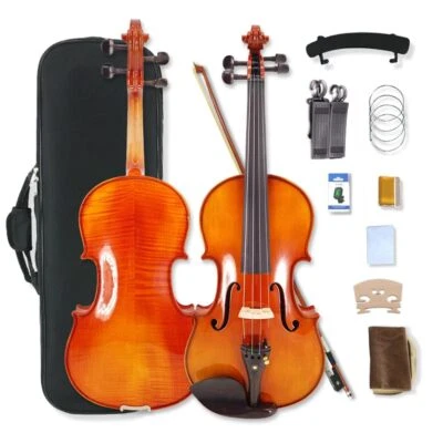 4 Strings Violin Set Acoustic Violin 4/4 Full Set Flamed Maple Spruce Ebony Fitt - Image 1 of 4