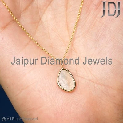 Solid 14k Yellow Gold Jewelry Natural Slice Polki Diamond 18 inch Chain Necklace - Image 1 of 4