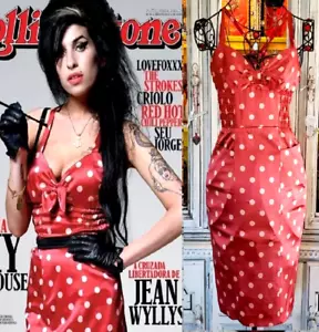 Vintage Betsey Johnson Y2K Amy Winehouse Red Polka Dot Silk Bodycon Slip Dress S - Picture 1 of 14