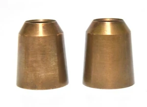 2 VINTAGE CHURCH BRUSHED BRASS CANDLE PASCHAL FOLLOWERS TOPPERS 1  INCH - Picture 1 of 9