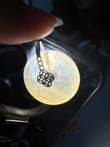 Golden Rutilated Quartz Pendant with Peace Engraving and Copper Clasp - Picture 1 of 7