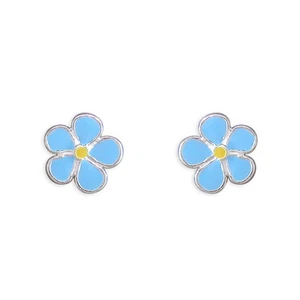 Sterling Silver & Blue Enamel Tiny Forget Me Not Flower Stud Earrings Gift Boxed