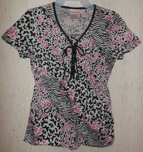 WOMENS SKECHERS ZEBRA LEOPARD & BUTTERFLIES NOVELTY PRINT SCRUBS TOP  SIZE S - Picture 1 of 3