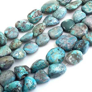 Cuentas de pepita áspera natural genuinas terrosa azul turquesa 13-16 mm 15" (TU771)d - Imagen 1 de 7