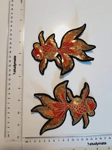 DIY 2 Gold Sequins Goldfish Patch Sew On Embroidery Craft Embroidered Badge - Picture 1 of 4