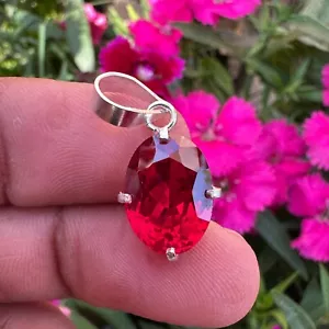 Colgante de rubí rojo de 12 quilates en plata maciza 925 - Piedra preciosa suelta certificada natural - Imagen 1 de 7