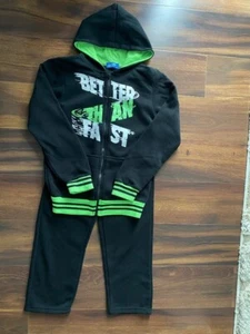Victory League Boys Fleece 2 Piece Hoodie Set Straight Leg Black/Green Sz 10/12 - Picture 1 of 6