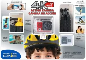 Cámara casco de acción ExploreOne 4K Wi-Fi con trípode de tarjeta de memoria micro SD de 32 GB - Imagen 1 de 7
