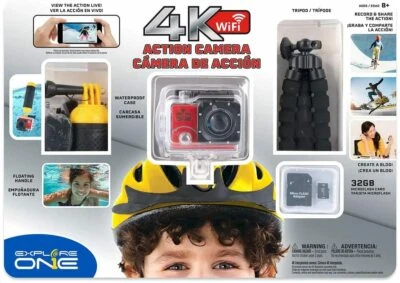 ExploreOne 4K Wi-Fi Action Helmet Camera with 32 GB Micro SD Memory Card Tripod - Image 1 of 4