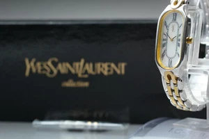 Rare YVES SAINT LAURENT 5421-H08126 White Shell Roman Women QZ Watch Gift JAPAN - Picture 1 of 10