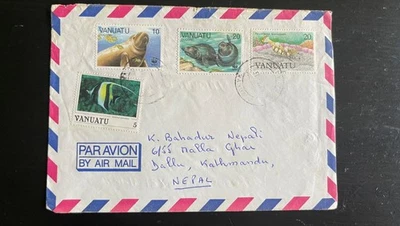 Vanuatu 1984 Airmail Cover to Nepal w/ WWF Dugong & Marine Life Stamps – Port - Image 1 of 2