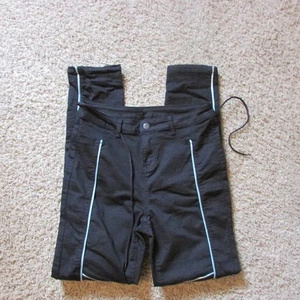 Balera Medium Adult Black Aqua Sparkle Stripe Jazz Dance Pants Zip Fly Pkts EUC - Picture 1 of 3