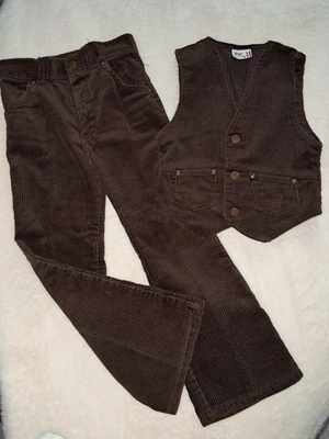 Conjunto de 6 Calças de Veludo Marrom Billy The Kid Vintage Masculino e Colete Combinando... - Imagem 1 de 4