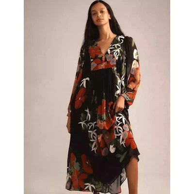 Farm Rio x Anthropologie Long Sleeve V Neck Floral Maxi Dress Balloon Sleeve S - Image 1 of 4