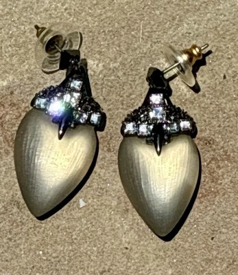 ALEXIS BITTAR 灰褐色拉丝悬垂 Lucite 穿孔耳环 带水晶 ~ — 第 1/4 张图片