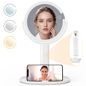 8" Lighted Makeup Mirror with Magnification, 1X/10X Magnifying Mirror with Li... - Picture 1 of 7