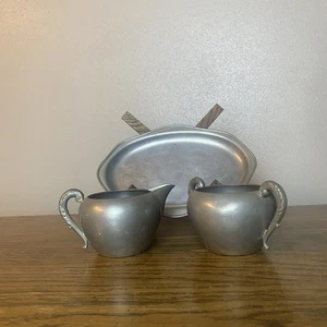 3 Piece Set Tray (1953) Sugar & Cream Set (1975) pewter by Mulholland - Picture 1 of 9