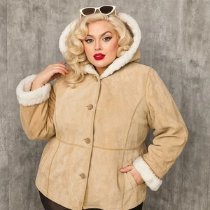 90s Y2K J Percy Marvin Richards Leather Faux Shearling Hooded Coat Jacket - Bild 1 von 13