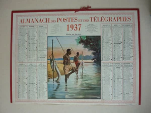 CALENDRIER / ALMANACH DES POSTES /1937 / PECHE AU HARPON 26,5 x 21 - Imagen 1 de 2