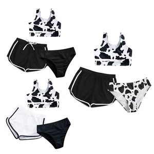 Kids Girls Bathing Suit Cross Straps Swimsuit Tank Swimwear Cow Print Beachwear - Picture 1 of 27