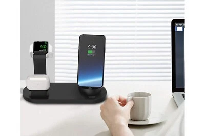 Stazione di Ricarica Wireless 3 in1 QI Smartphone Auricolari Smartwatch USB - Immagine 1 di 4