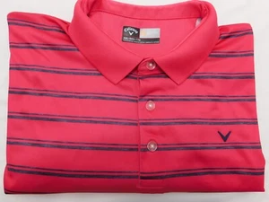 Callaway Polo Shirt Mans XX Large Pink Striped Golf Opti-Dri Logo Stretch - Picture 1 of 4