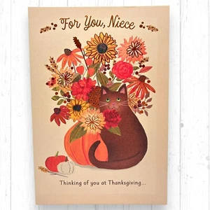 Tarjeta de felicitación de Acción de Gracias NIECE sello lámina acento gato calabaza flores - Imagen 1 de 4