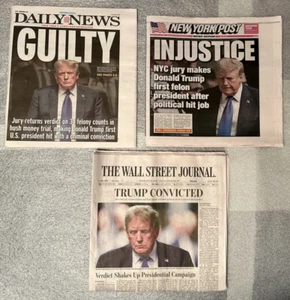 Pres Trump Guilty NY NEWSPAPERS: DAILY NEWS, POST, WSJ - 5/31/24 - FREE SHIPPING - Picture 1 of 6