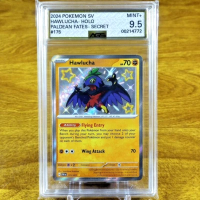 Pokemon SV Paldean Fates Secret Hawlucha 175/091 AGS Mint+ 9.5 Holo Rare 2024 - Image 1 of 3