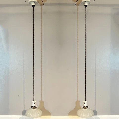 Pair Adjustable Industrial Pendant Lights Scalloped Shades Retractable 8G Cover