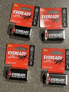 Lot of 4 Eveready 9 Volt Batteries 9V Super Heavy Duty 4 Pack Expires 11/26 New - Picture 1 of 4