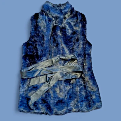 ii SISTERS Azul Marino Negro Tigre Rayas Monstruo Piel Imitación Cuero Chaleco Chaqueta S Foto 1 de 4