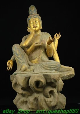 Estatua de Buda Kwan-yin GuanYin Quanyin de 31,5"" antigua de madera china tallada en oro 6 brazos Foto 1 de 4