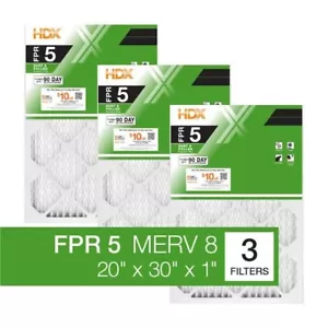 20 x 30 x 1 Standard Pleated Air Filter FPR 5, 3-Pack, Air Filters Replacement - Picture 1 of 7