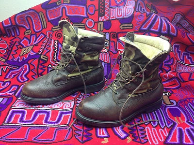 EE. UU. IRLANDÉS SETTER ALA ROJA MARRÓN CAMUFLAJE LONA MARRÓN CUERO BOTAS DE CAZA 8,5 EE Foto 1 de 4