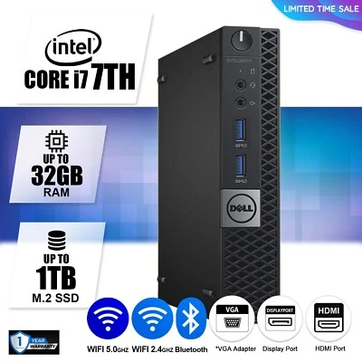 Computadora de escritorio Dell Micro PC i7 7TH, hasta 32 GB RAM 2 TB SSD Windows 10/11, Wi-Fi Foto 1 de 4