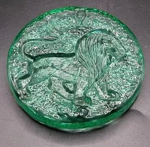 MCM Vintage Blenko Art Glass Turquoise Green Suncatcher Leo Lion Paperweight - Picture 1 of 6