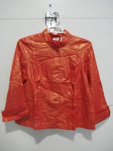 Chico's Orange Gold Metallic Shimmer Linen Mix Jacket Size 3 *NWT* - Picture 1 of 7