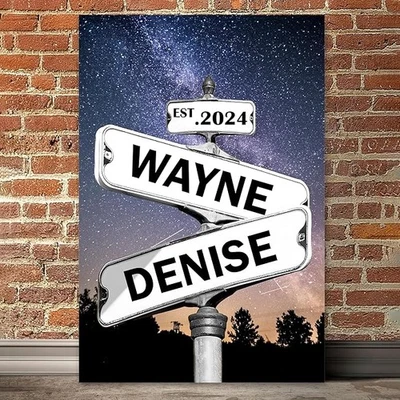 Couples Name Crossroads Street Sign Canvas Print, Custom Name Street Sign Couple - Image 1 of 4