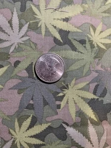 Green Camo Pot Leaf  Print Cotton  44” Wide 1 Inch Shy Of 7/8 Yards - Picture 1 of 3