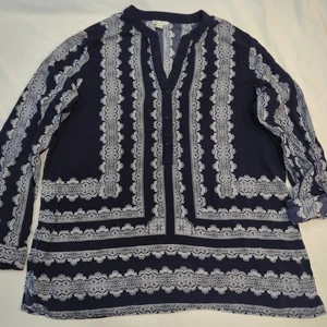 Cato Damen Größe X-LARGE Indien Bluse Shirt marineblau Rollriegelärmel oder lang - Bild 1 von 11