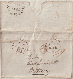 1844 2d RATE PAID EDINBURGH HENRY MURRAY TO GEORGE BROWN ROTHESAY REF STEAMER - Picture 1 of 3