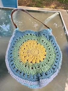 Crocheted Handmade Colorful Tote Shoulder Bag Purse Boho 14"×14" - Picture 1 of 15